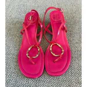 Lilly Pulitzer Ciley Thong Sandal Hot Pink Wedges with Gold Bamboo Ring Accent 8